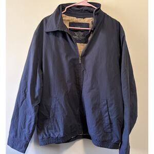 LL Bean Jacket Mens Large Navy Harrington Bomber Windbreaker Zip Plaid Lined